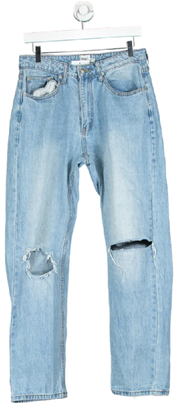 Princess Polly Light Blue Distressed Mom Jeans UK 8 Fashionable Relaxed Fit Denim
