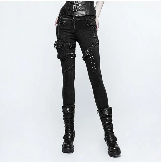 Women's Skinny Jeans With Waist Bag Casual Wide-Legged Denim Jeans