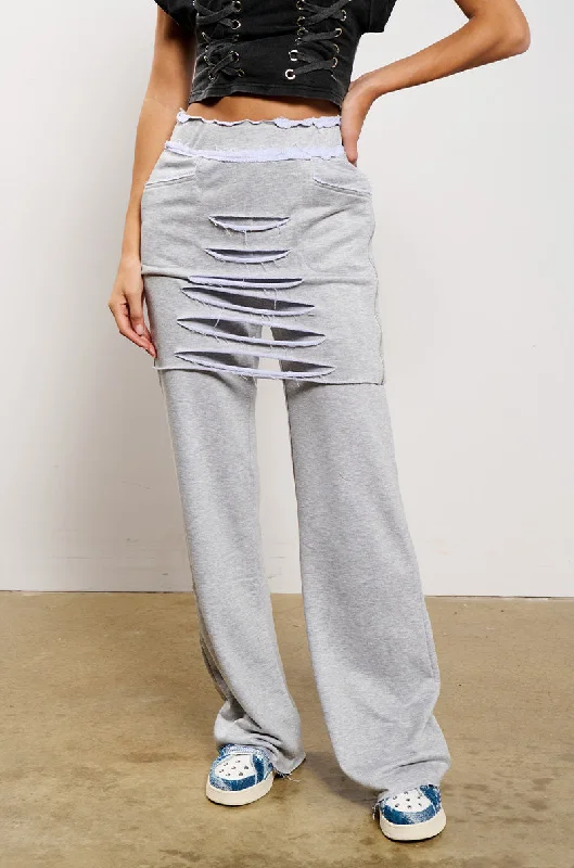 RAIN LAYERED SHREDDED SKIRT OVERLAY SWEATPANT spandex blend skirt