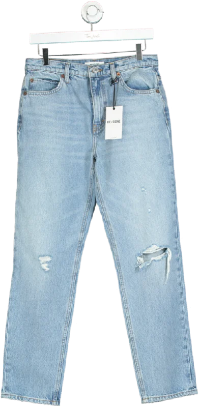 RE/DONE Blue 70s Straight Distressed Jeans W29 Trendy Layered Pocket Jeans