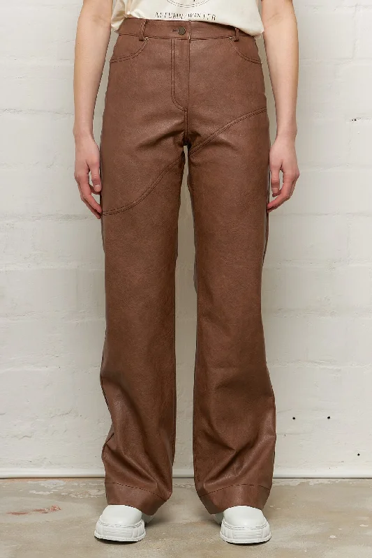Laney Jeans Faux Leather Brown Casual Loose Fit Jeans