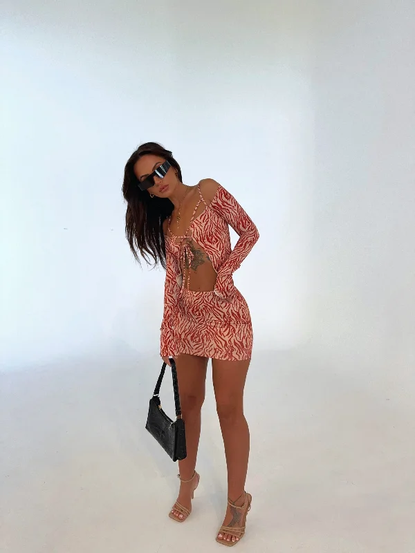 RORI PRINTED MINI SKIRT - OUTCAST EXCLUSIVES belted skirt waist