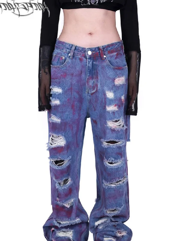 Ultra-Ripped Loose Jeans【s0000002021】 Fashionable Bootcut Jeans