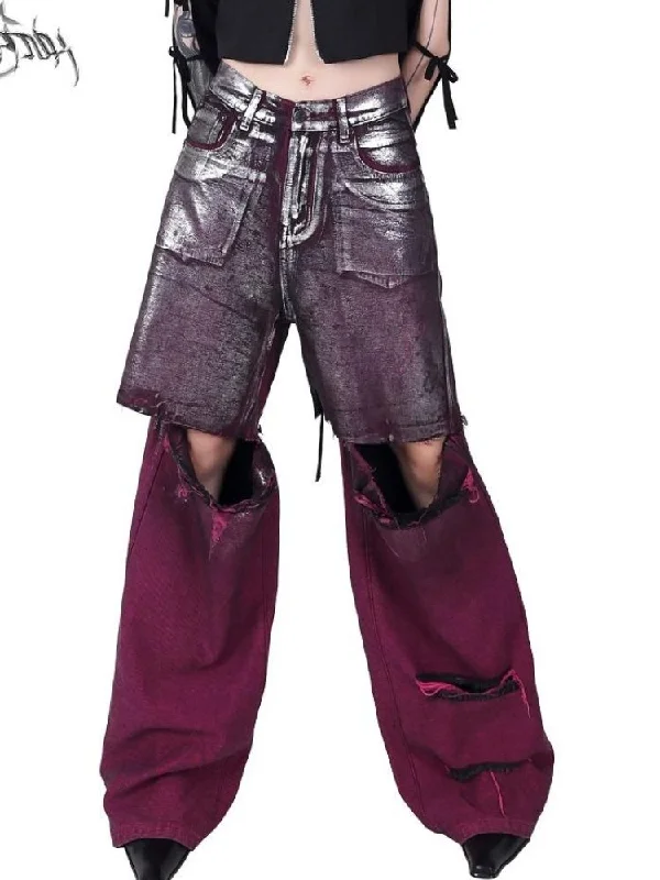 Purple ripped jeans【s0000003147】 Stylish Shredded Denim Jeans