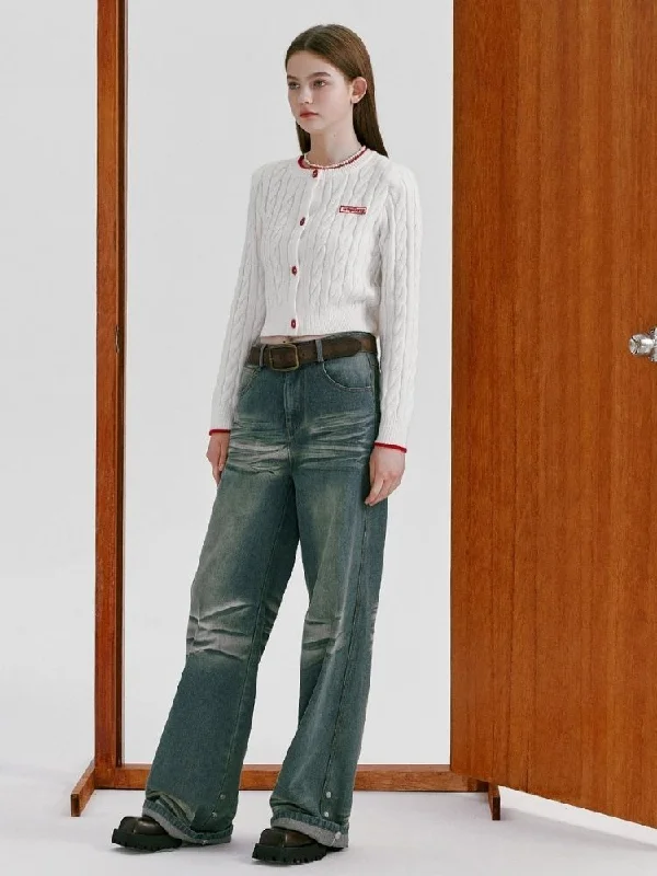 Retro Distressed Jeans【s0000003372】 Chic Double Waistband Jeans