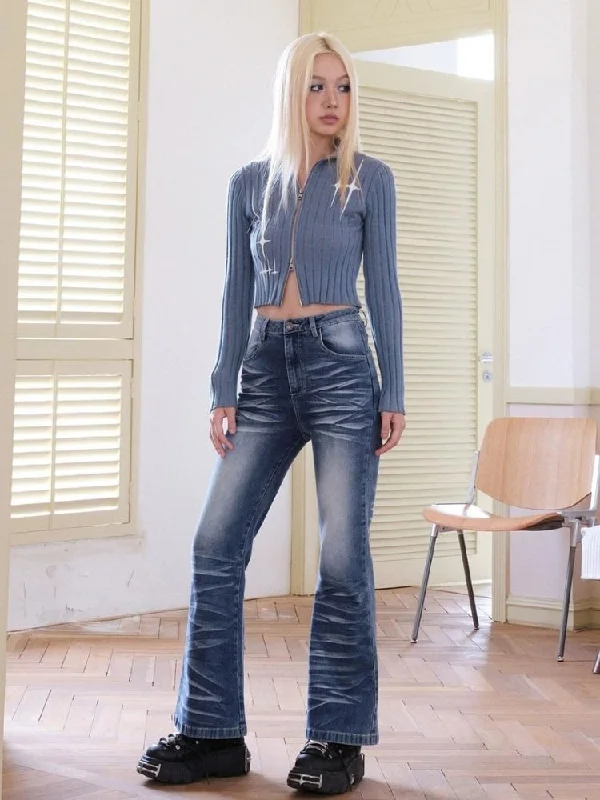 Washed color retro design jeans【s0000003390】 Comfortable Zip-Fly Denim Jeans