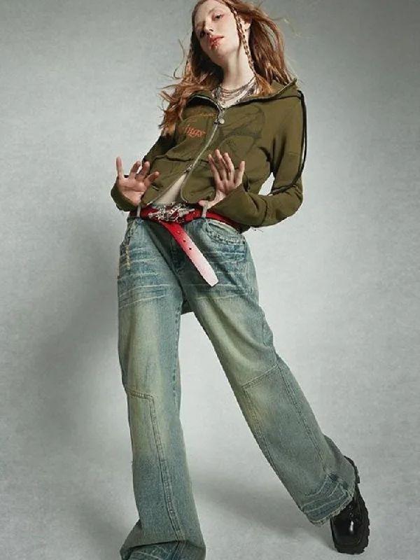 Distressed Color Loose Straight Wide Leg Jeans【s0000003410】 Fashionable Jeggings Style Jeans