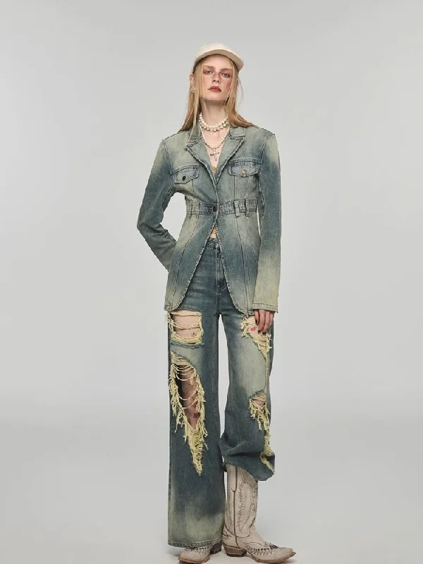 Casual straight jeans【s0000004115】 Trendy Patchwork Denim Jeans
