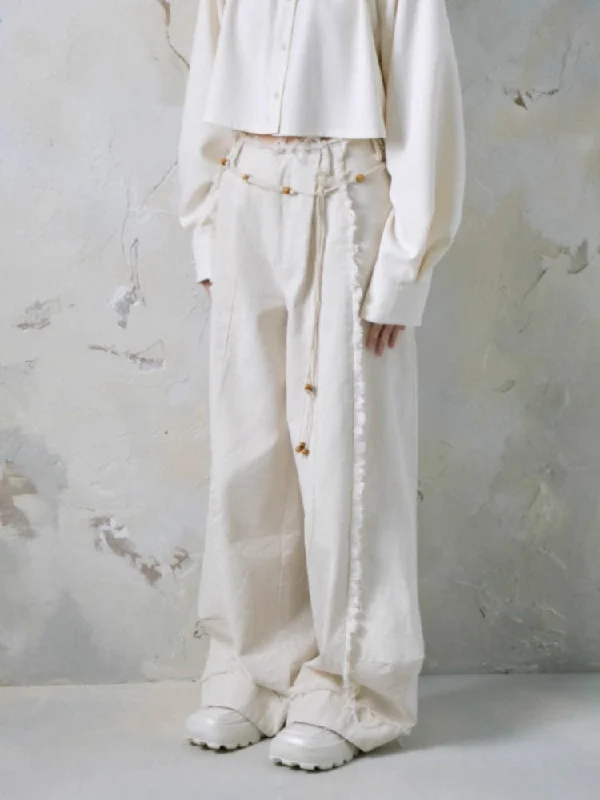 Raw Edge Wide Leg Jeans & Braid Belt【s0000004375】 Stylish Cargo Style Jeans