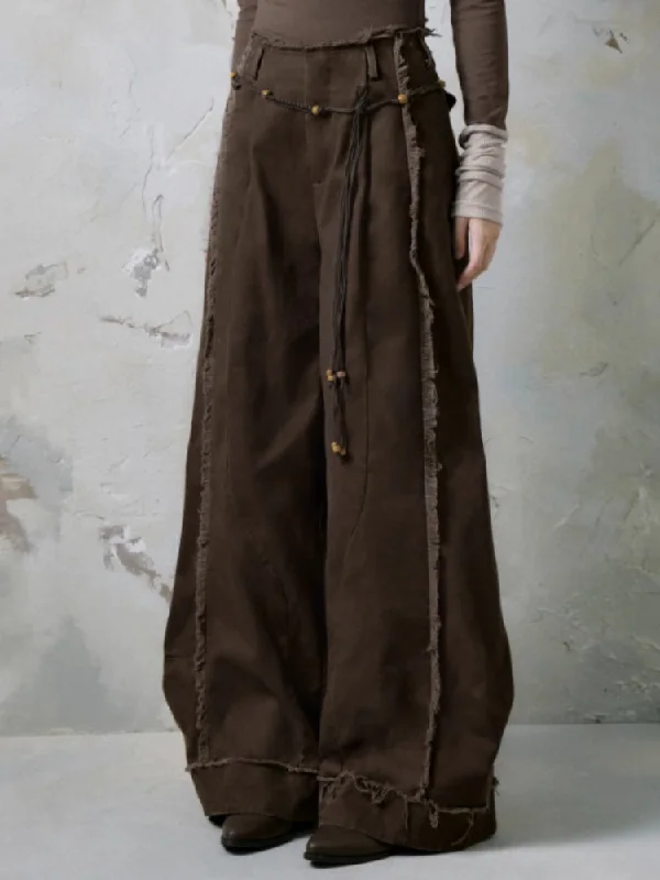 Broken Raw Edge Wide Leg Jeans & Belt【s0000004402】 Comfortable Straight-Legged Denim