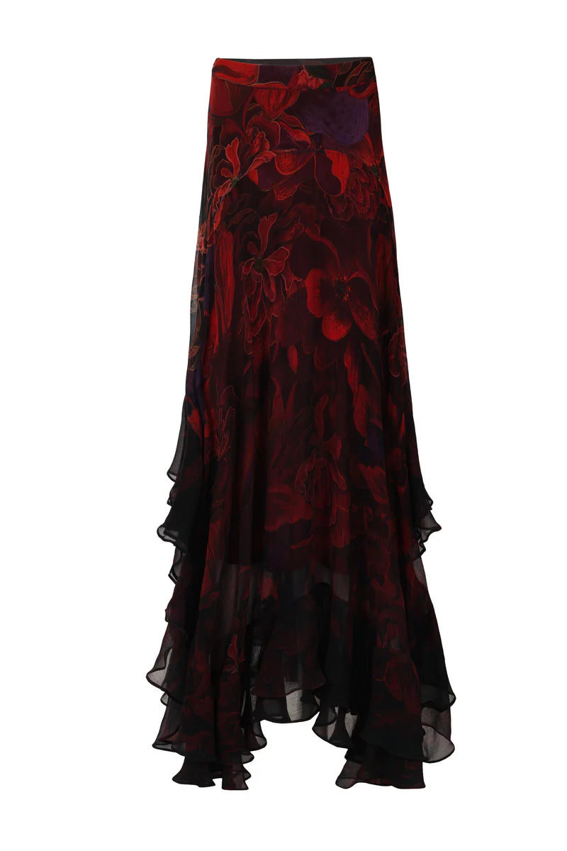 La Fuori Suri Rose Printed Skirt velvet skirt luxurious