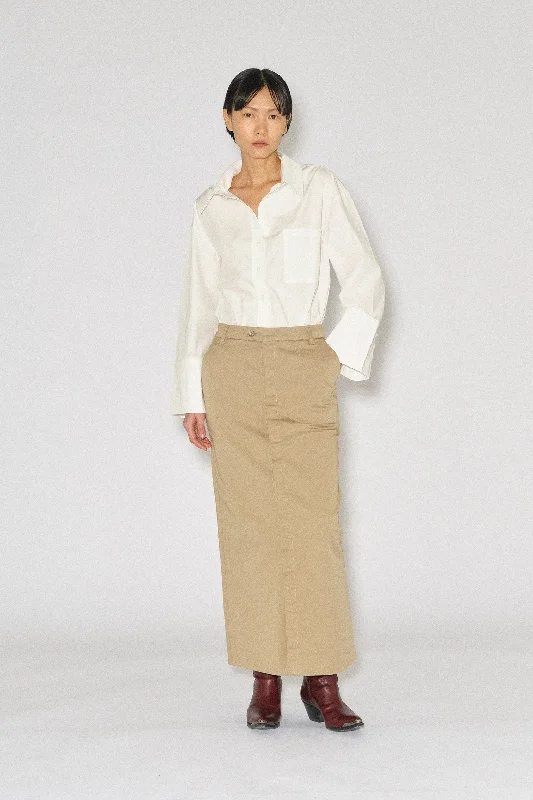 TMRW Ellen Worker Button Skirt - Khaki velvet skirt sumptuous