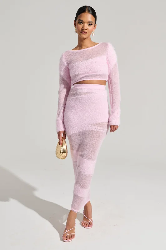 TIME FLIES MAXI SKIRT IN LIGHT PINK silk skirt luxurious