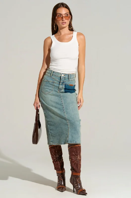 TOO GOOD FOR YOU DENIM MIDI SKIRT corduroy skirt cozy