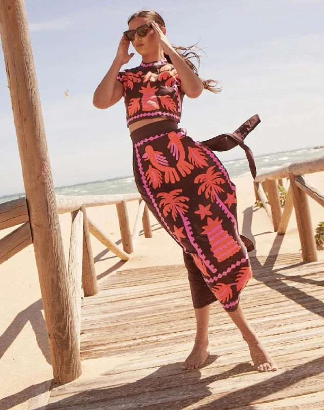 Two Piece Aztec Inspired Skirt Set linen skirt natural