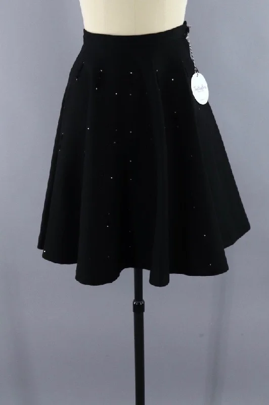 Vintage Black Felt Circle Skirt with Rhinestones leather skirt sleek