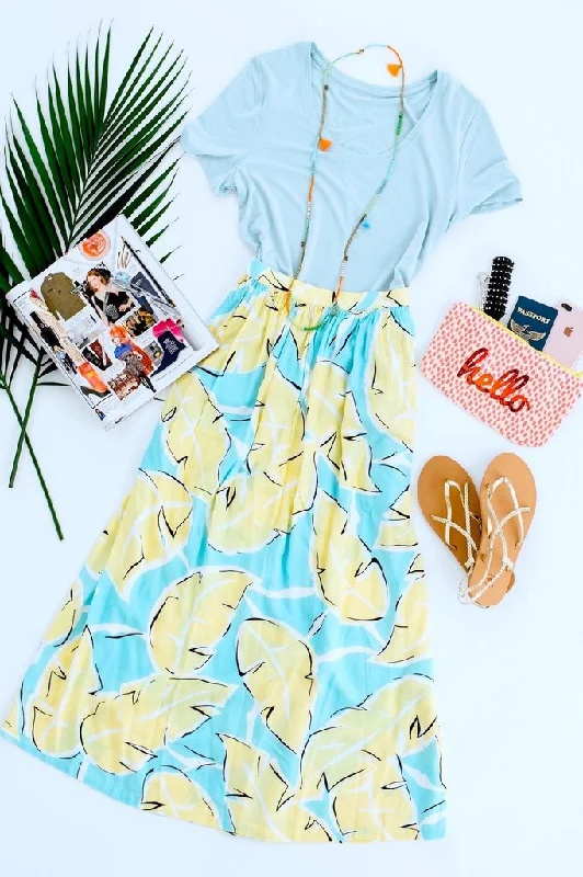 Vintage Palm Leaf Midi Skirt relaxed fit skirt