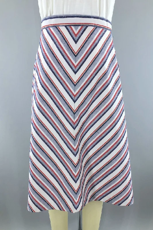 Vintage Red White and Blue Chevron Skirt cashmere skirt soft
