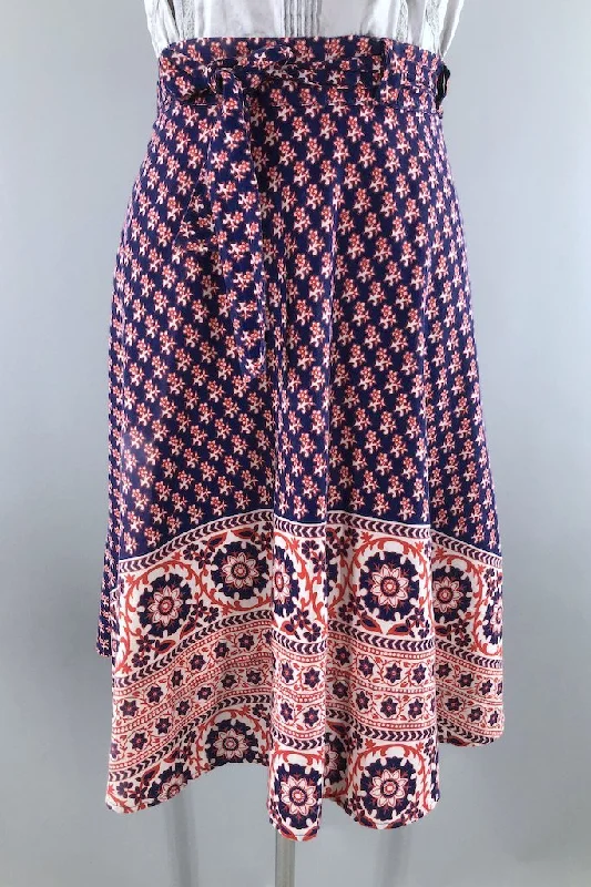 Vintage Block Print Cotton Wrap Skirt chiffon skirt flowing