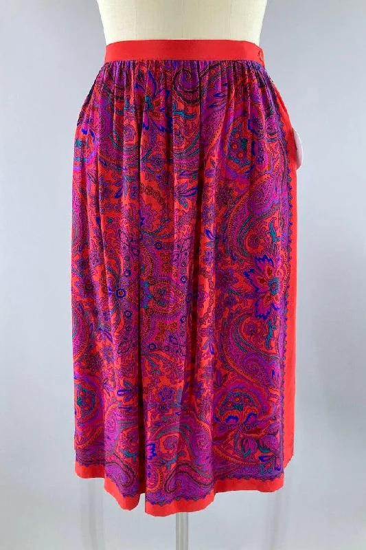 Vintage 80s Red & Purple Silk Skirt wool skirt sturdy