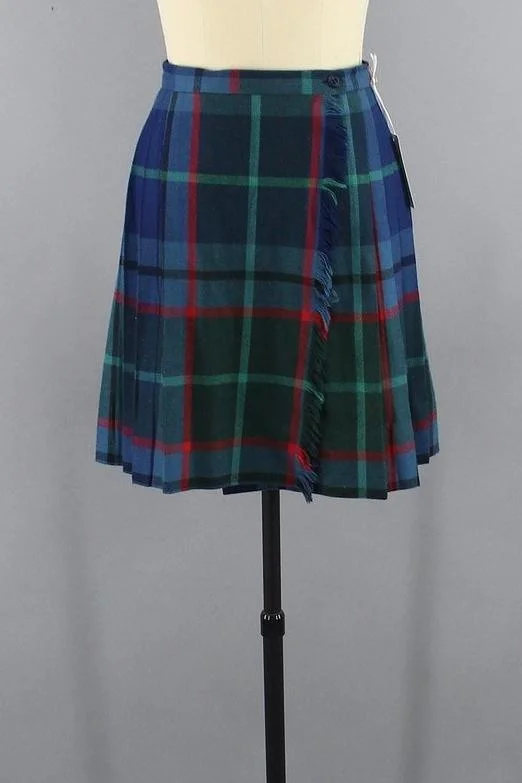 Vintage Blue Tartan Plaid Kilt Mini Skirt cotton skirt soft