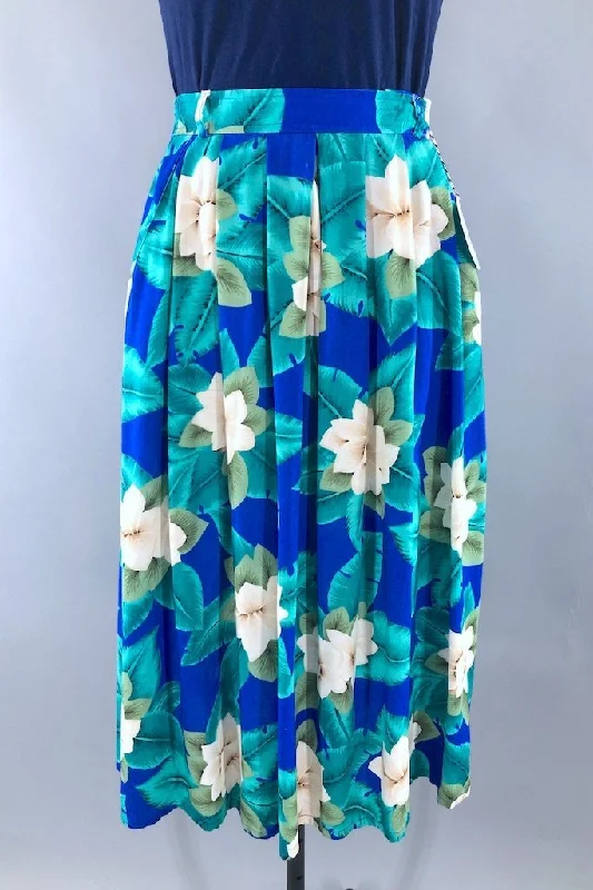 Vintage Blue Tropical Floral Skirt leather skirt durable