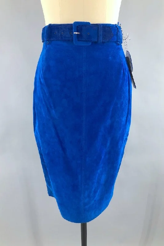 Vintage Electric Blue Suede Skirt lace skirt elegant