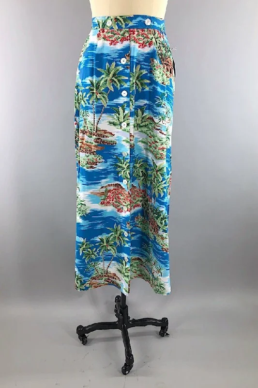 Vintage Blue Hawaiian Print Maxi Skirt mini skirt trendy