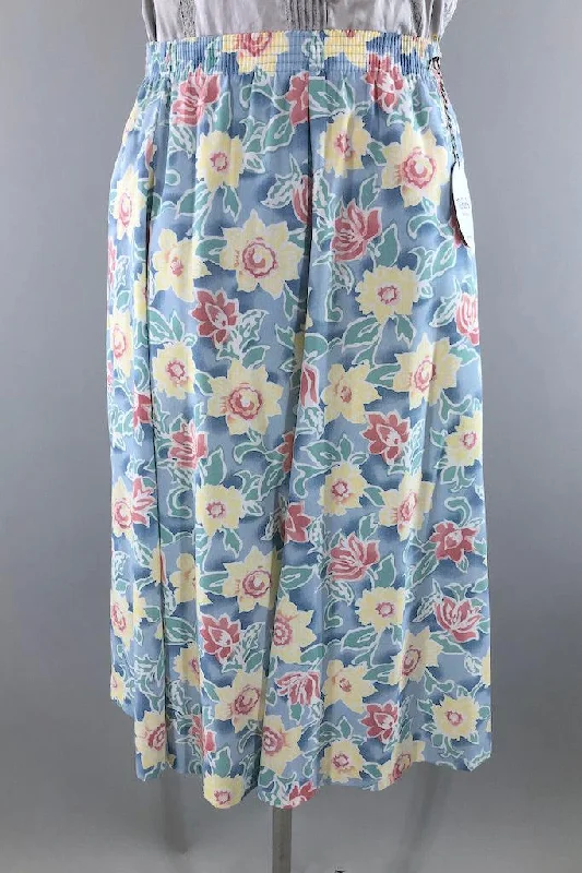 Vintage Pastel Blue Floral Print Skirt lace skirt romantic