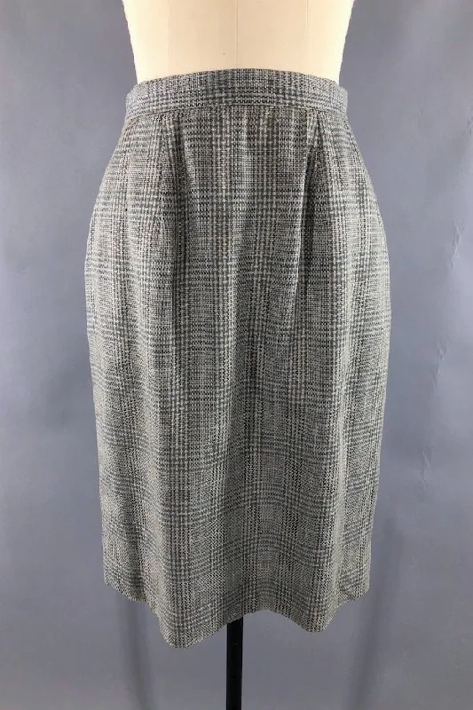 Vintage Plaid Silk Pencil Skirt linen skirt airy