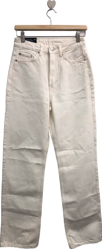 Weekday Off-White Extra High Straight Jeans UK W27" LENGTH 30" Classic Button Fly Jeans