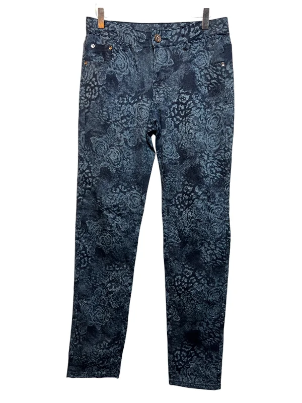 Women's Floral Patterned Blue Jeans (W32) Chic Ripped Jeans