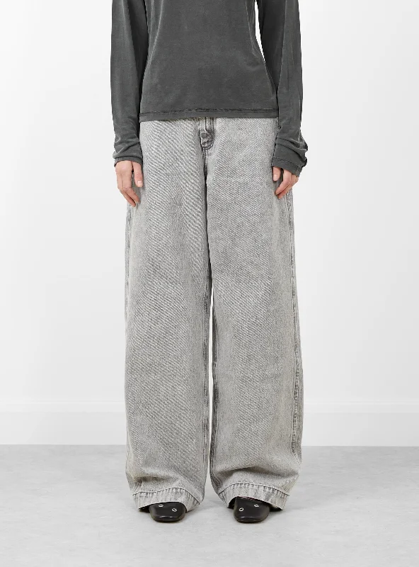 Straight Cut Jeans Light Grey Trendy Paperbag Waist Jeans