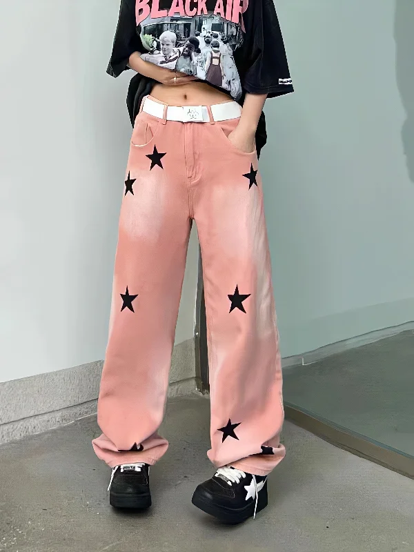 Y2K Star Printed Jeans Trendy Low-Rise Bootcut Jeans