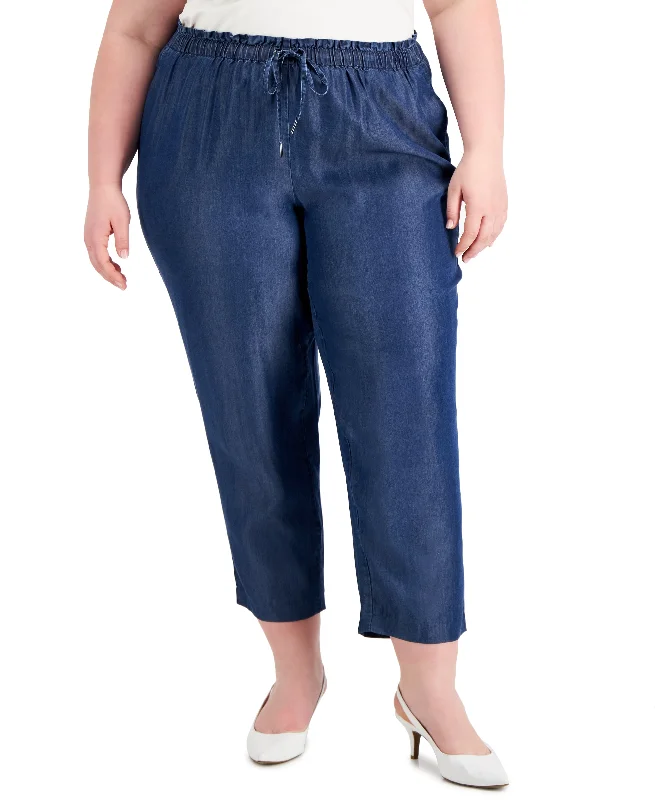 Anne Klein Plus Size Pull On Jeans Stylish Paperbag Waist Denim