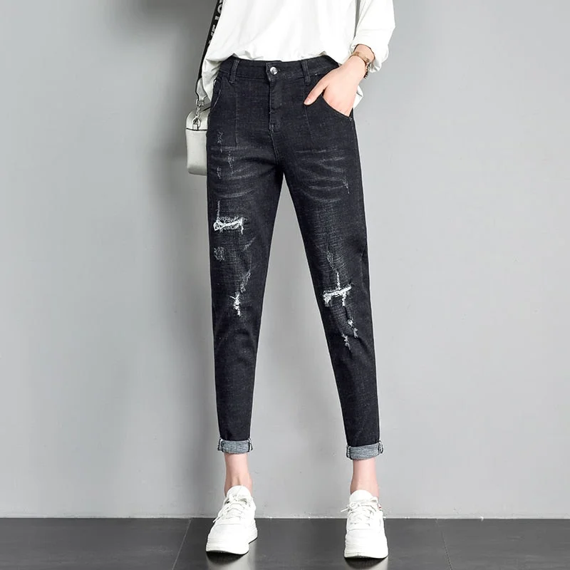 Black Jeans Women Ripped Jeans Boyfriends Chic Vintage-Inspired Denim Jeans