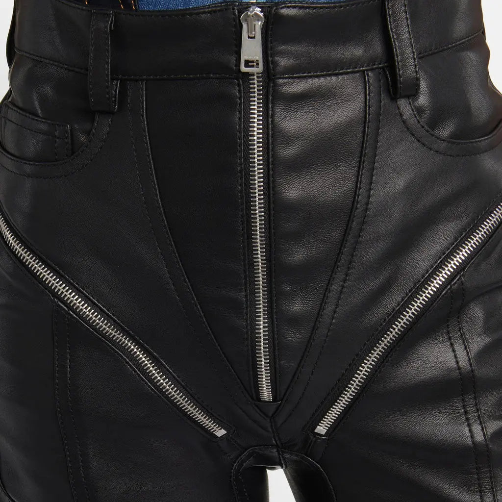 Black Zipped High-Waisted Biker Leather Jeans For Ladies Comfortable Dark Wash Jeans Black Zipped High-Waisted Biker Leather Jeans For Ladies Comfortable Dark Wash Jeans