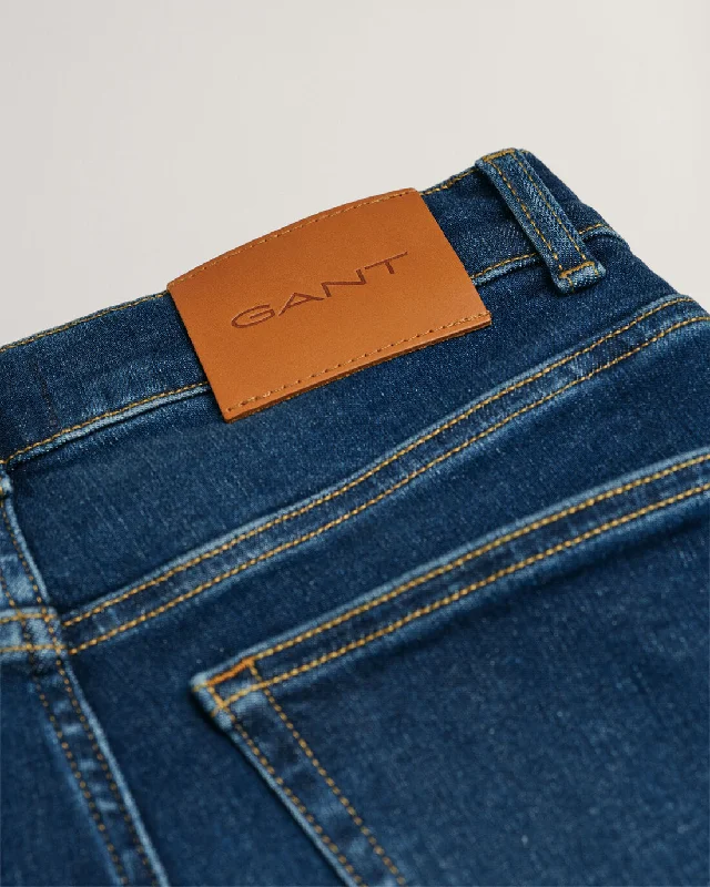 Cropped Slim Jeans - Dark Blue Broken In Stylish Tapered Fit Jeans