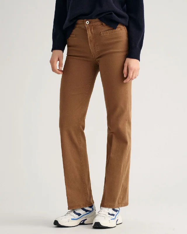 Flare Colour Jeans - Roasted Walnut Trendy Paperbag Waist Jeans