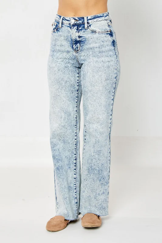 Judy Blue High Waist Mineral Wash Raw Hem Wide Leg Jeans 88828 - Exclusive Trendy Bootcut High-Waisted Jeans Judy Blue High Waist Mineral Wash Raw Hem Wide Leg Jeans 88828 - Exclusive Trendy Bootcut High-Waisted Jeans