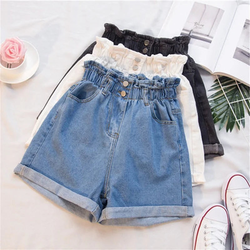 Women Denim Shorts | High Waisted Shorts | Ruffle Elastic Waist Jeans Shorts | Streetwear Shorts | Girls Denim Shorts | Korean Style Shorts Comfortable Jogger Style Jeans Women Denim Shorts | High Waisted Shorts | Ruffle Elastic Waist Jeans Shorts | Streetwear Shorts | Girls Denim Shorts | Korean Style Shorts Comfortable Jogger Style Jeans
