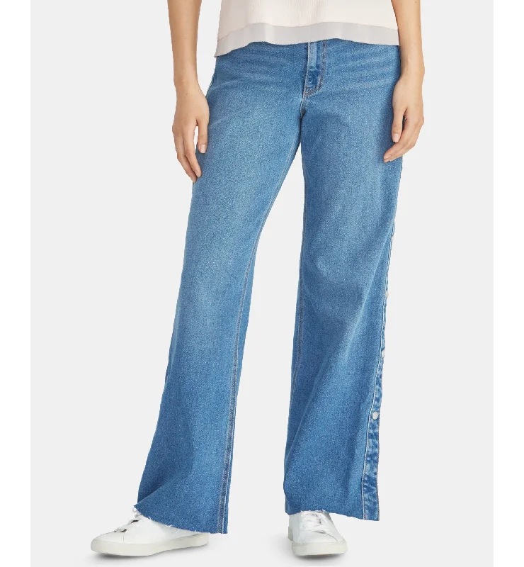 Rachel Rachel Roy Snap Side Raw Hem Jeans Trendy Wide-Leg High-Waist Denim
