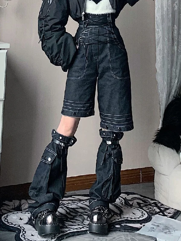 Laceup suspenders jeans【s0000000010】 Stylish Tapered Fit Jeans