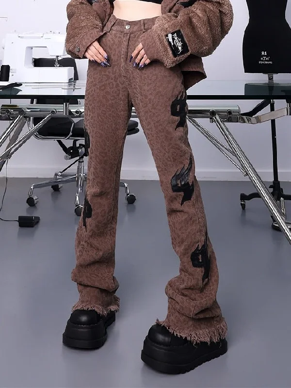 Leopard Print Washed Distressed Jeans【s0000000329】 Fashionable Mom Jeans