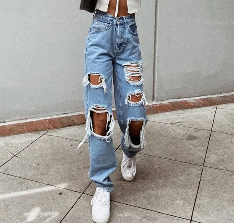 Sexy Boyfriend Ripped Jeans woman Bagge Women Holes Destroyed Broken Stylish Cargo Style Jeans Sexy Boyfriend Ripped Jeans woman Bagge Women Holes Destroyed Broken Stylish Cargo Style Jeans