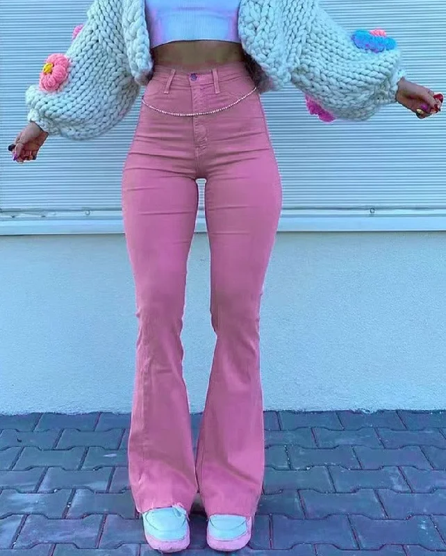 Streetwear Y2k Flared Jeans Women High Waist 90S Pink Stretch Comfortable Straight-Legged Denim Streetwear Y2k Flared Jeans Women High Waist 90S Pink Stretch Comfortable Straight-Legged Denim