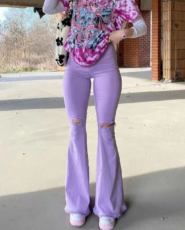 Streetwear Y2k Flared Jeans Women High Waist Purple Stretch Fashionable White Denim Jeans Streetwear Y2k Flared Jeans Women High Waist Purple Stretch Fashionable White Denim Jeans