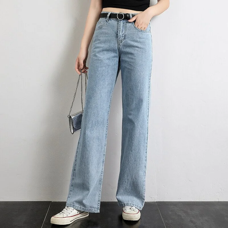 Wide Leg Jeans Women High Street Denim Stylish Acid-Wash Jeans