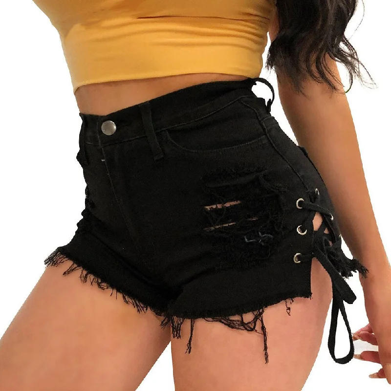 Women's Denim Shorts / Summer Stylish High Waist Sexy Mini Jeans Shorts Comfortable Drawstring Waist Jeans Women's Denim Shorts / Summer Stylish High Waist Sexy Mini Jeans Shorts Comfortable Drawstring Waist Jeans