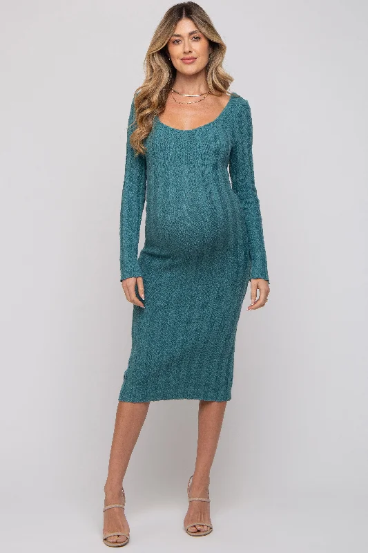 Teal Long Sleeve Knit Maternity Sweater Dress Sweater Knitwear Pullover